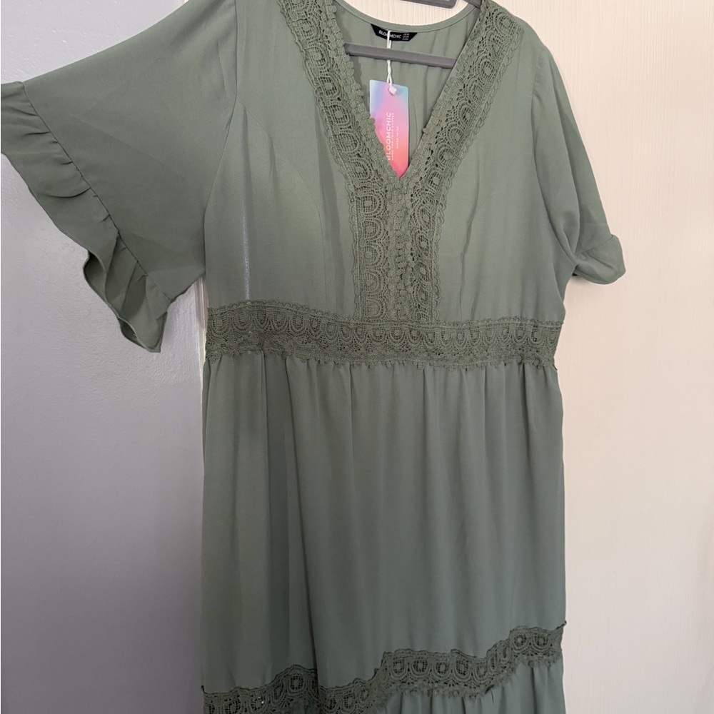 BloomChic Sage Green Lace Maxi Dress - Picture 2 of 4